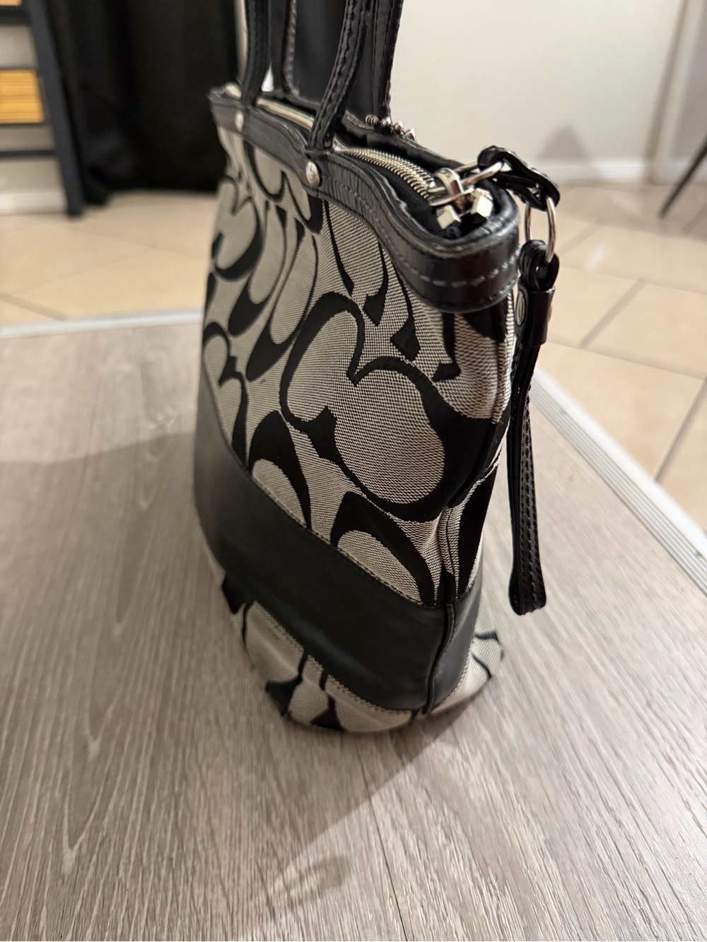 Coach Black and Silver Signature Logo Tote - Picture 4 of 11